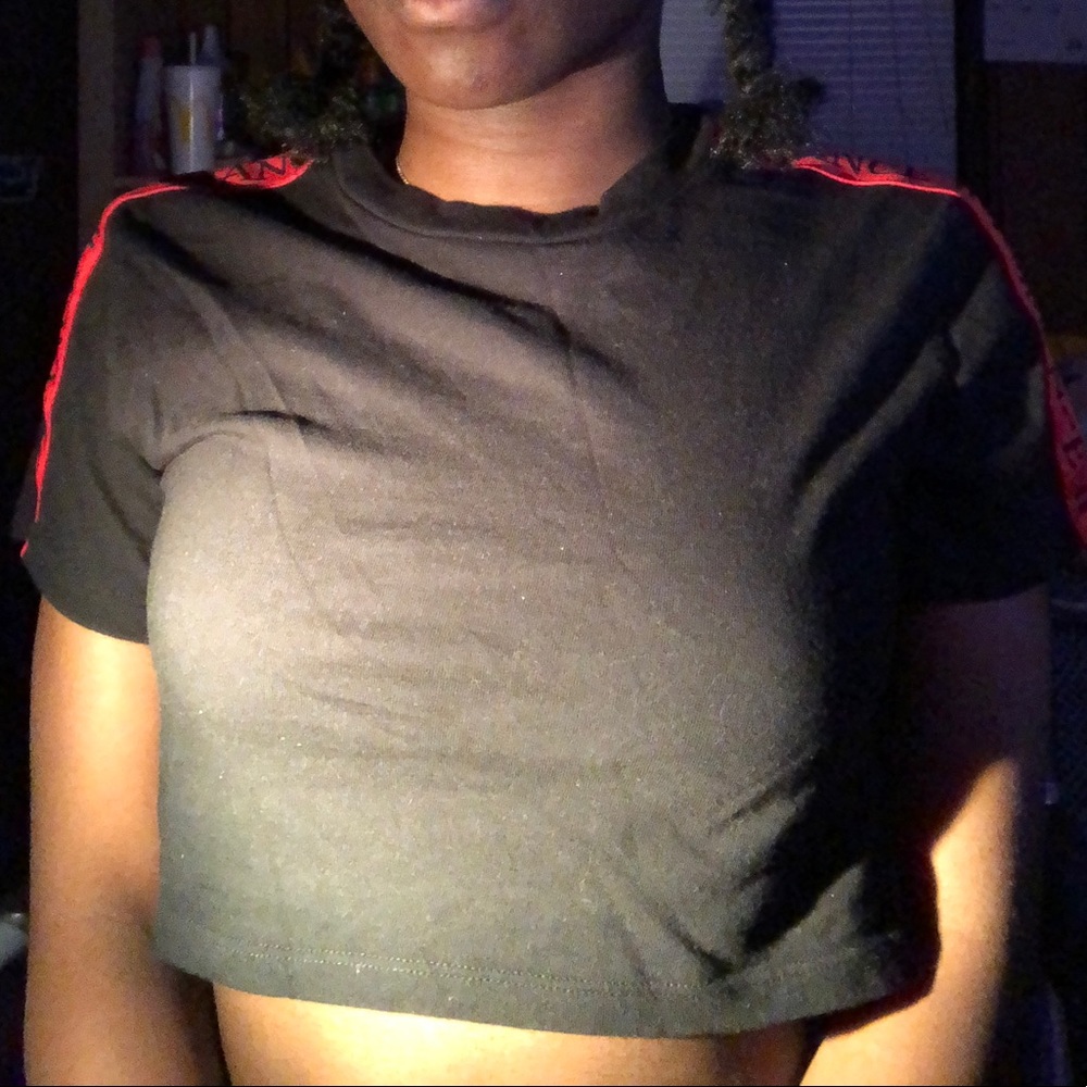 red and black crop top